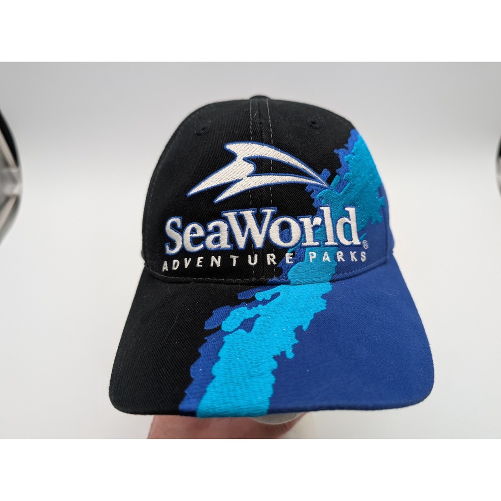 SeaWorld Adventure Parks Hat Black Blue Embroidered Adjustable Baseball Cap